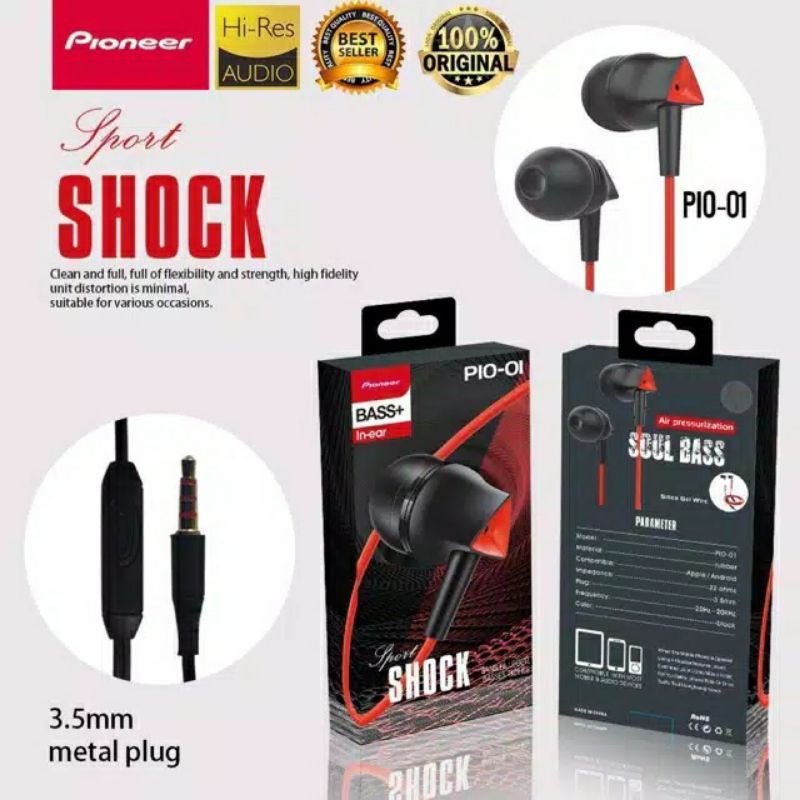 Headset Pioner Sport Shock PIO-01 / Earphone Pioner PIO-01 / Handsfree PIO-01 PIONER / Super Bass