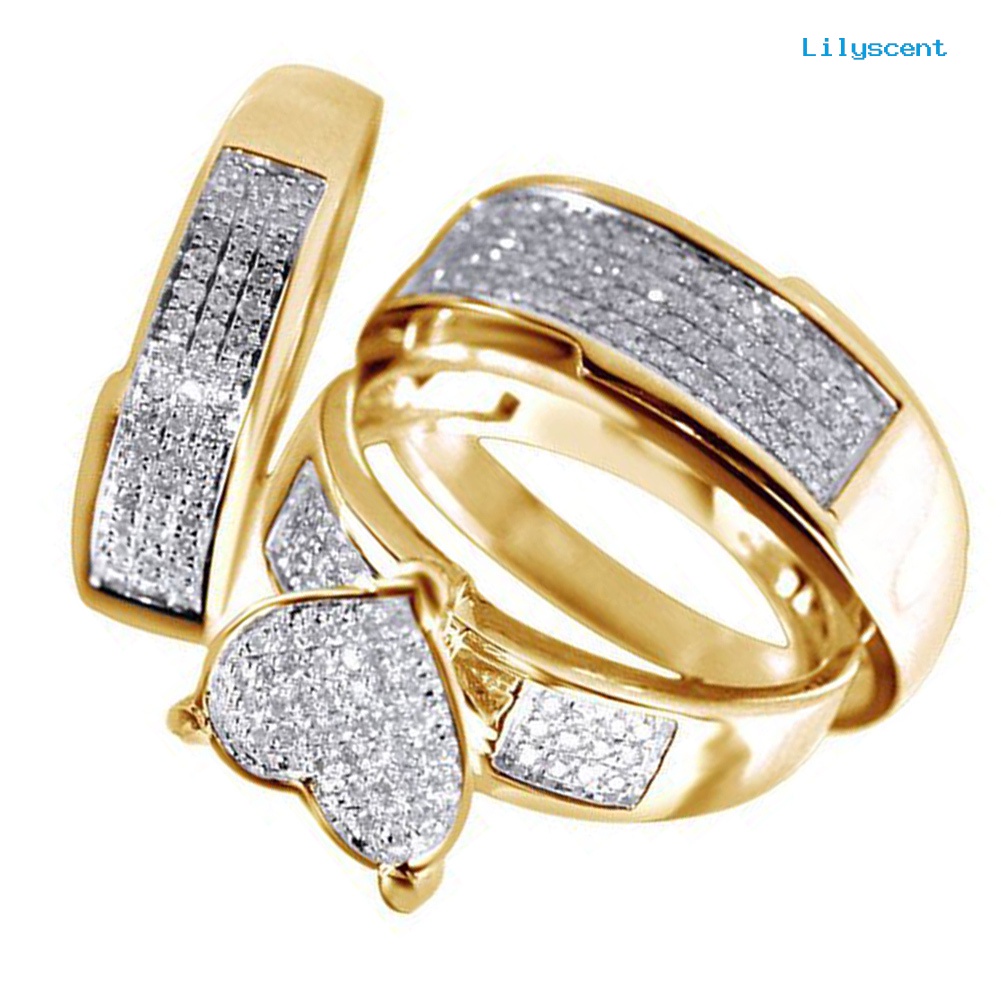 3pcs / Set Cincin Jari Stacking Bentuk Hati Aksen Berlian Imitasi Untuk Pernikahan