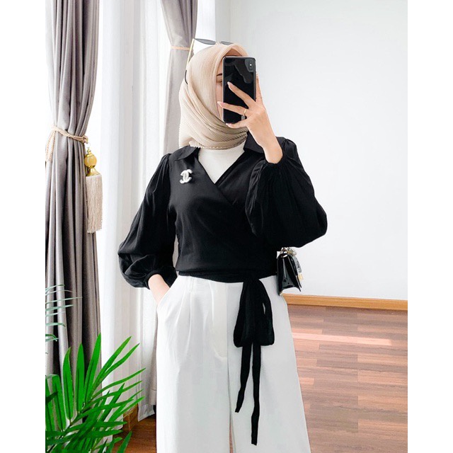 BEFAST - ZFS OOTD Blouse NICAN / CROPY LONG RAYON DIAMOND WRAP TOP / Atasan Lengan Panjang / Pakaian Wanita Remaja ABG / Blouse Crop Ikat / Fashion Wanita Modis / Blouse Trendy / Blouse Polos Casual