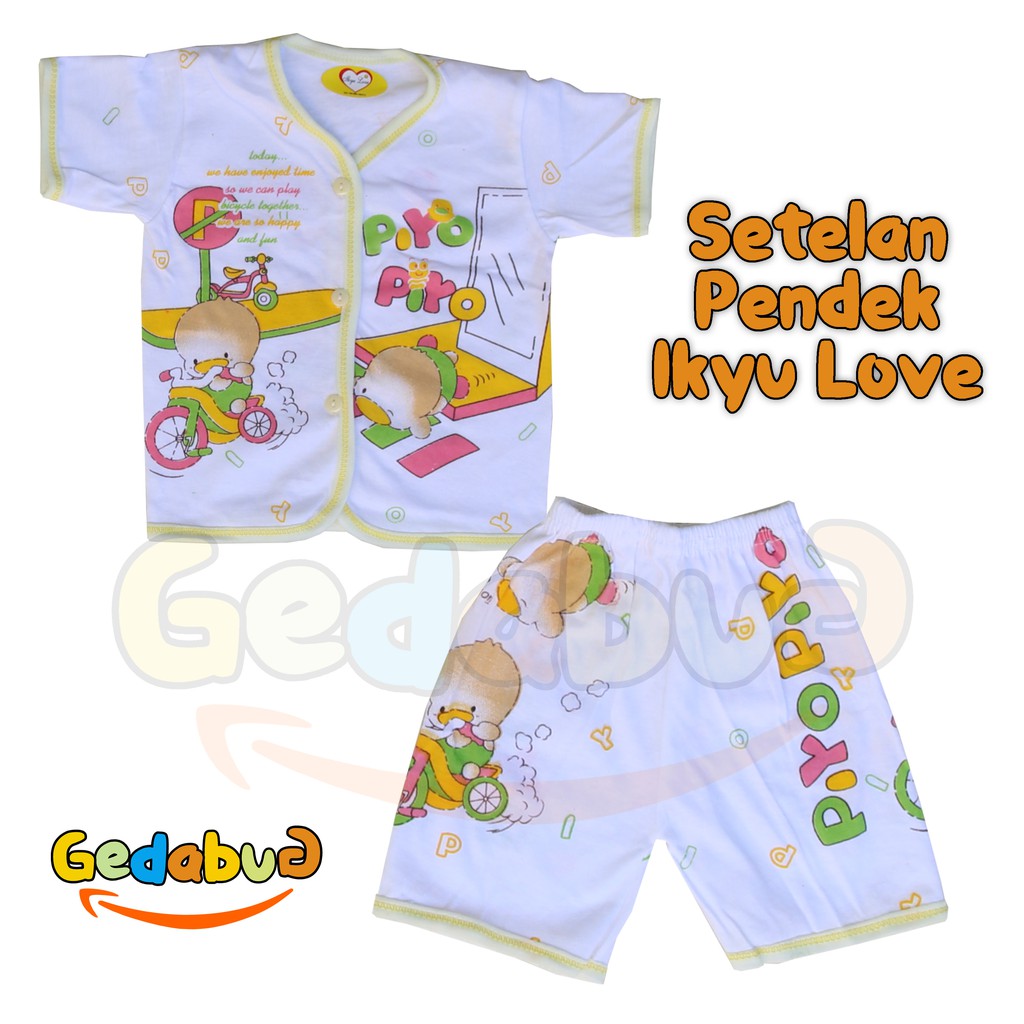 3 Setel - Setelan Pendek Bayi Ikyu Love | Baju Pendek + Celana Pendek Bayi