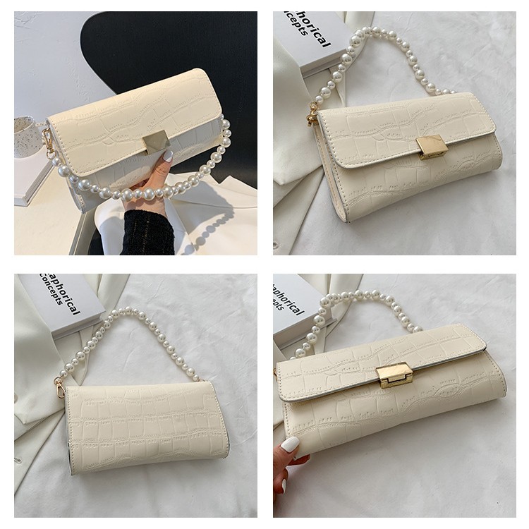 Handbag Casual Polos Wanita Tali Mutiara Bahan PU Fashion Korean Style Import/Tas/Tas Selempang