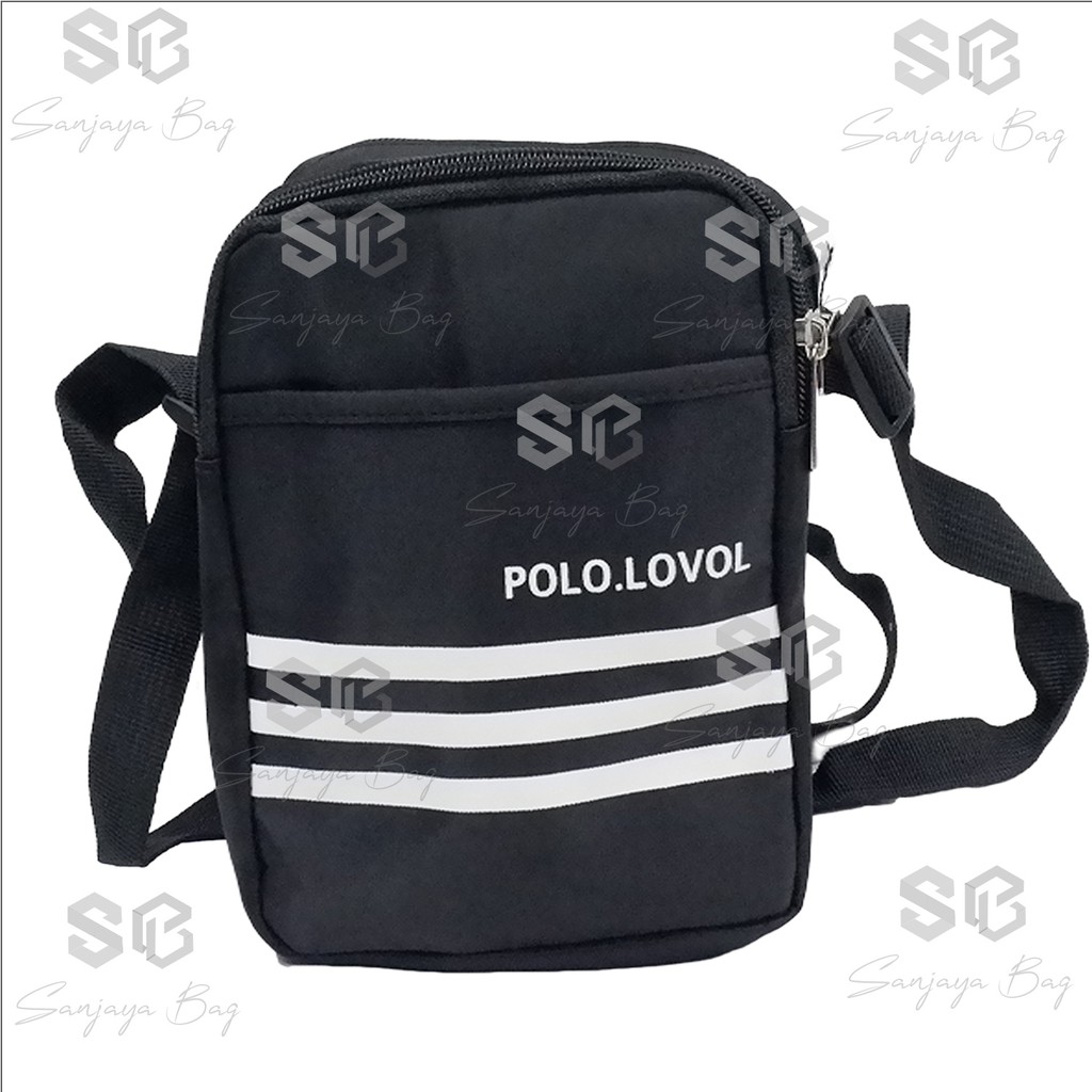 Selempang Polo Lovol Import Nilon Hitam Strip Trendy Tas Selempang Import Polo Lovol Nilon