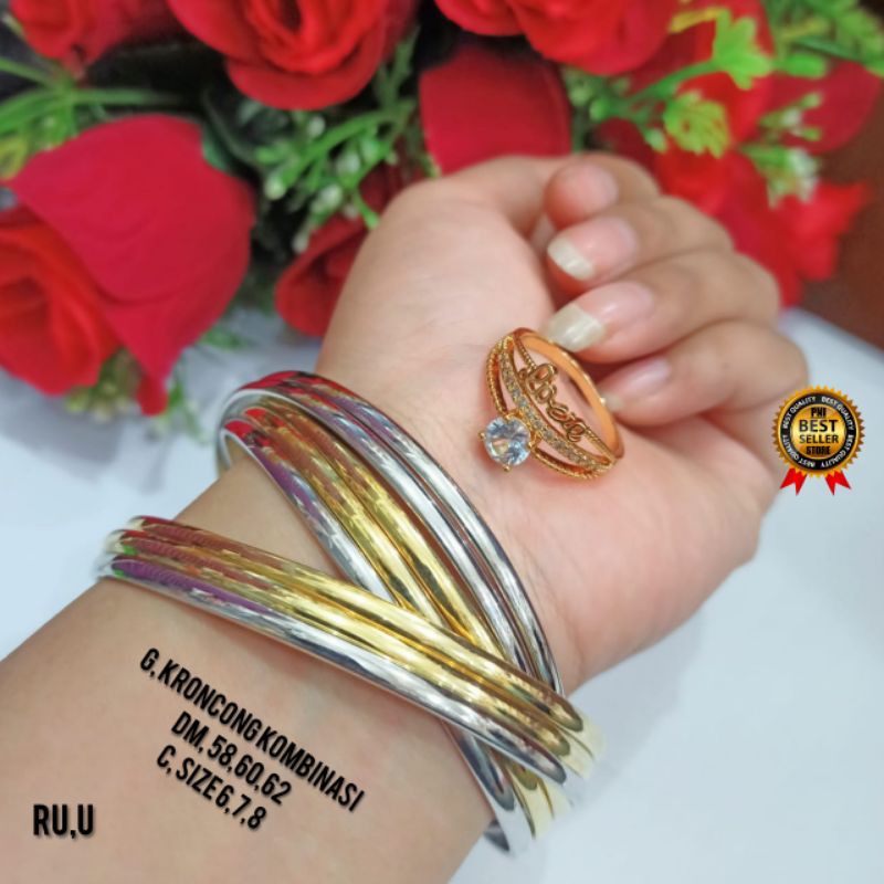 GELANG TANGAN WANITA KERONCONG KOMBINASI WARNA 8pcs Fre Cincin Cantik