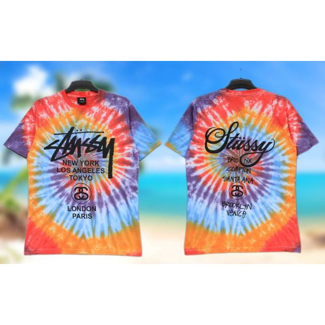 Kaos pendek TIE DYE STUSSY PARIS LONDON TOUR
