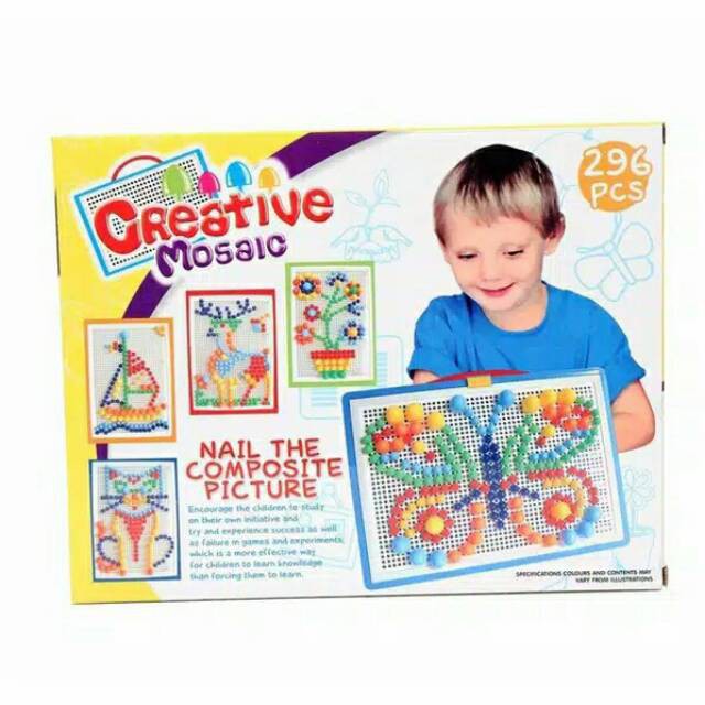 ~COD~ DO-M14 Mainan Edukasi Anak Creative Mosaic Susun Paku 3D Puzzle Block Papan Paku Jamur 296pcs-7