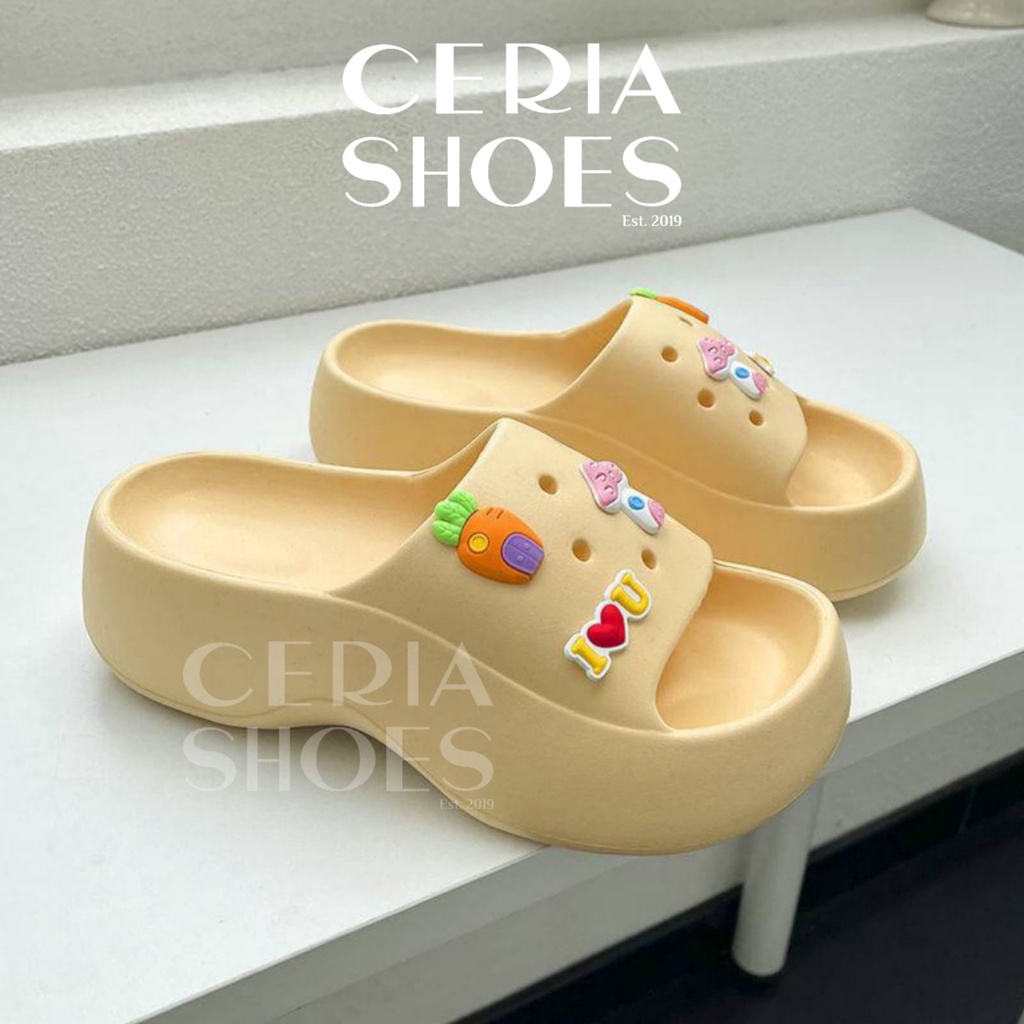 EVA Sandal Wedges Wanita Bahan Spons Super Ringan Empuk Tebal 5 Cm Karet Non-Slip Jibbitz Toy Story Balance