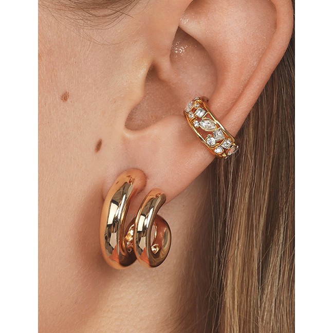 LRC Anting Jepit Fashion Gold Alloy Geometric Semicircular Snail Two-layer U-shaped Earrings D17149