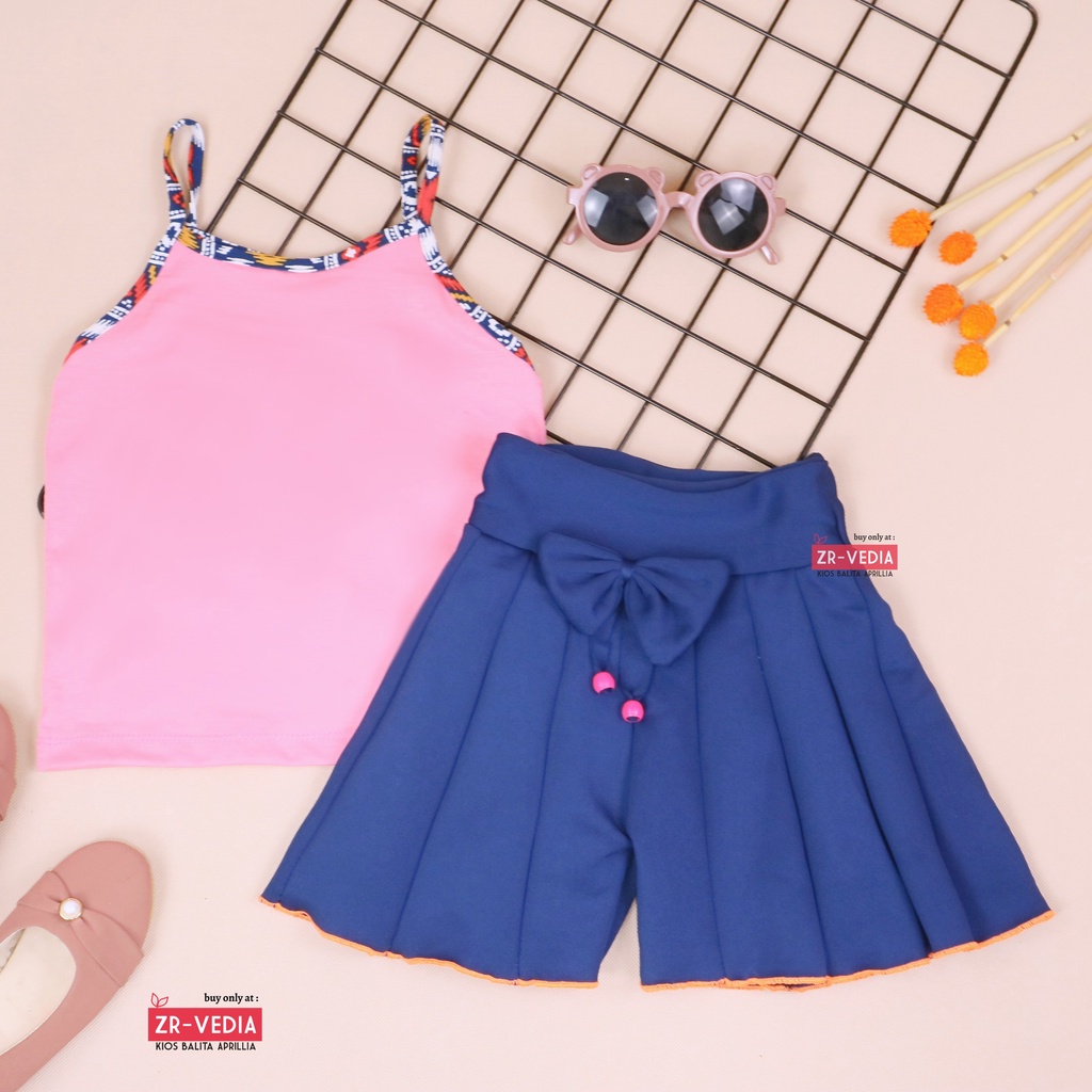 Setelan Mixed Pop uk 1-2 Tahun / Baju Anak Perempuan Tanktop Rok Celana Polos Set Atasan Cewek Kensi