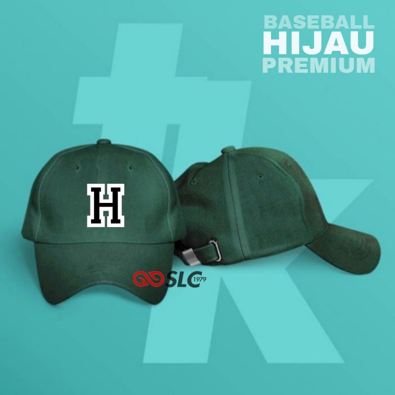 TOPI BASEBALL PREMIUM INISIAL HURUF H HIJAU CUSTOM NAMA LOGO SENDIRI