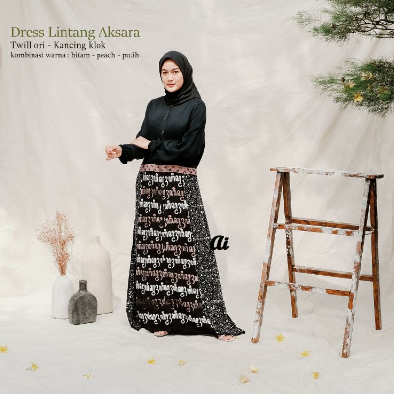 gamis twill ai motif aksara jawa hits viral kekinian