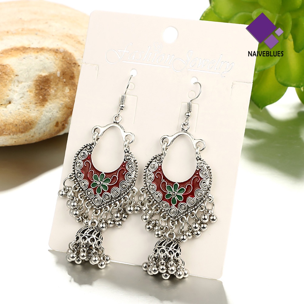 Anting Kait Gantung Desain Bunga Bulat Aksen Rumbai Gaya Retro Bohemian Untuk Wanita