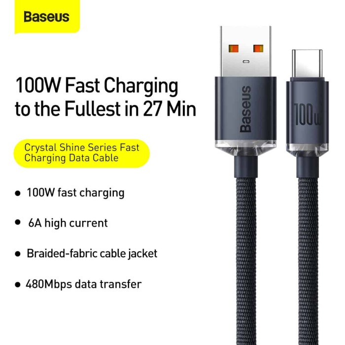 BASEUS Kabel Crystal Shine Series Fast Charging USB to C 100w 1.2m - CAJY04