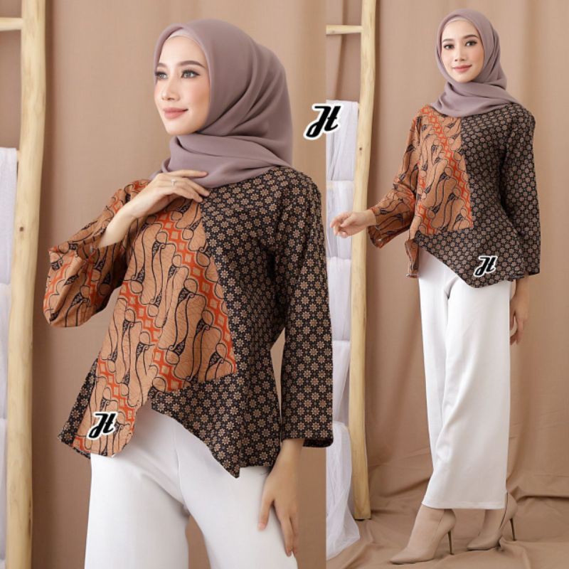 tey-17 Batik wanita ASJ SA HRB026 Kenongo Kemeja Tosca Pendek