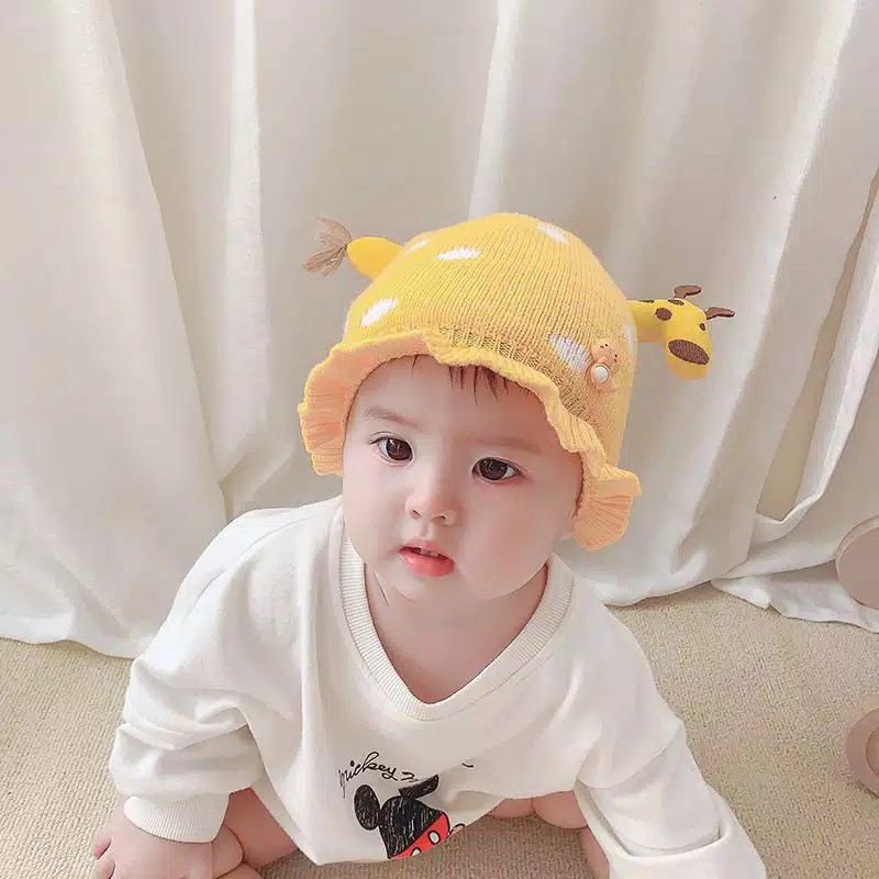 Topi Kupluk Casual Bayi Topi Anak MOTIF POLKADOT JERAPAH