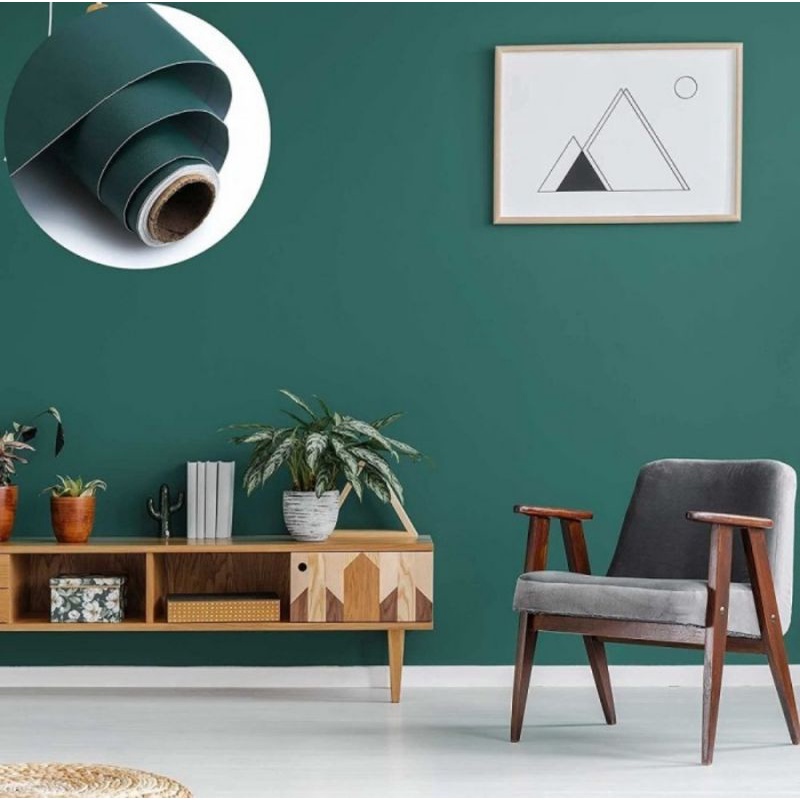 Wallpaper Dinding Hijau Tua Polos Pastel/ Wallpaper Dinding Kamar Tidur Apartemen Hotel Mewah Elegan