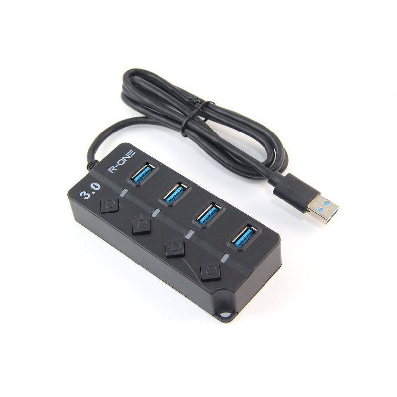 USB HUB 3.0 4 PORT WITH TOMBOL POWER &amp; LED / R-ONE USH HUB 3.0 4 COLOKAN WITH SWITCH AND LED RUH001 - WARNA HITAM &amp; PUTIH - TEKNO KITA