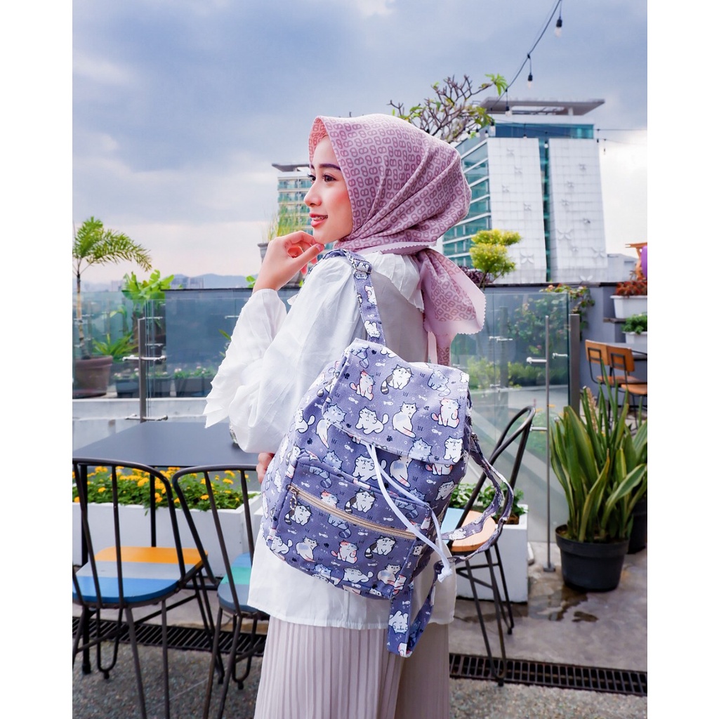 RANSEL SERUT KUCING UNGU // taskanvasbdg - tas kanvas fashion - tas ransel wanita - tas wanita - tas lucu - cewe