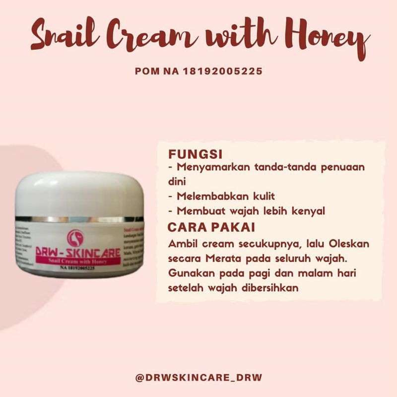 Snail Cream With Honey Drw Skincare 100 Original Bpom Shopee Indonesia
