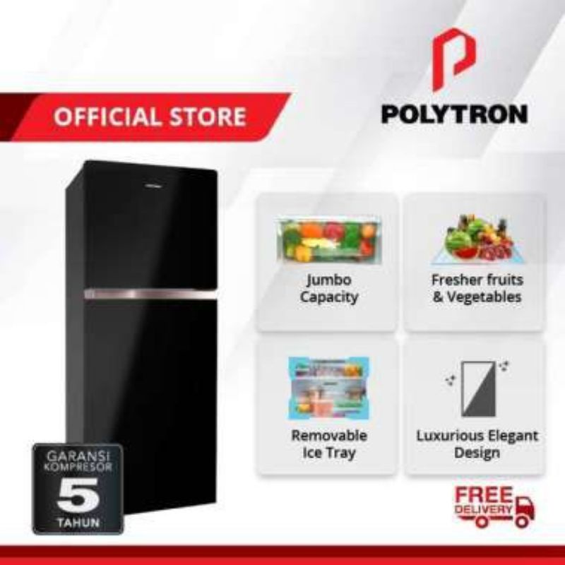 Polytron Kulkas 2 Pintu Belleza Jumbo Tempered Glass PRW 23MNX