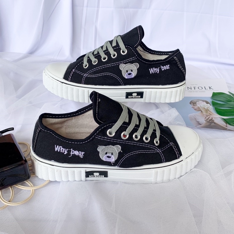 Sepatu Korea Motif Why Bear BOYSCODE pendek / Sepatu Tali