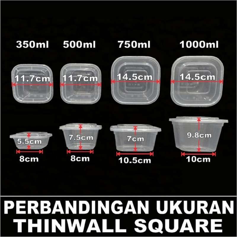 Thinwall Square SQ 500ml Food Container Box Tempat Kotak Makan Plastik Murah