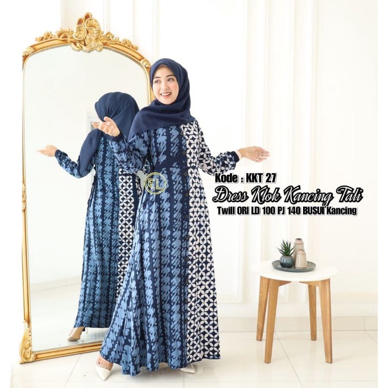 Dress Klok Kancing Tali Twill Elzhaf