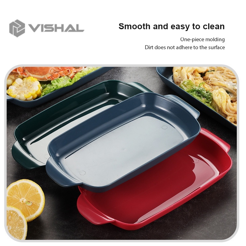 VISHAL Nampan Makanan Plastik / Food Tray Wheat Straw Piring Persegi Panjang / Piring Gulung Usus / Piring Plastik VS-82