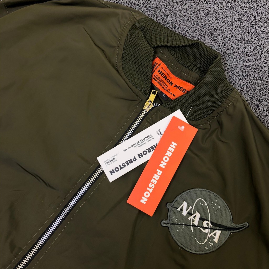 JACKET BOMBER NASA HERON PRESTON GREEN SPACE SHUTTLE EMBROIDERED LOGO PREMIUM HIGH QUALITY HYPE