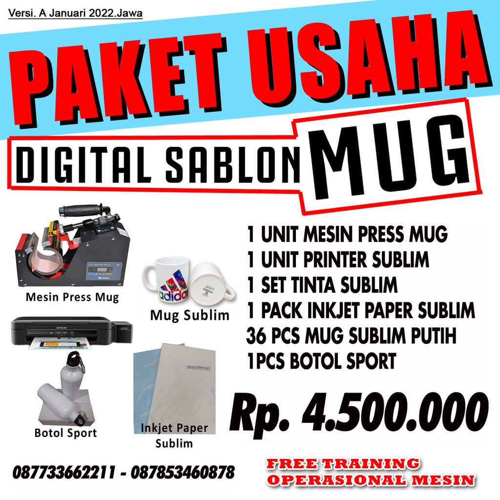 PAKET MESIN SABLON PRESS MUG / SABLON PRESS MUG / MUG COATING POLOS PUTIH / MUG SUBLIM POLOS PUTIH /