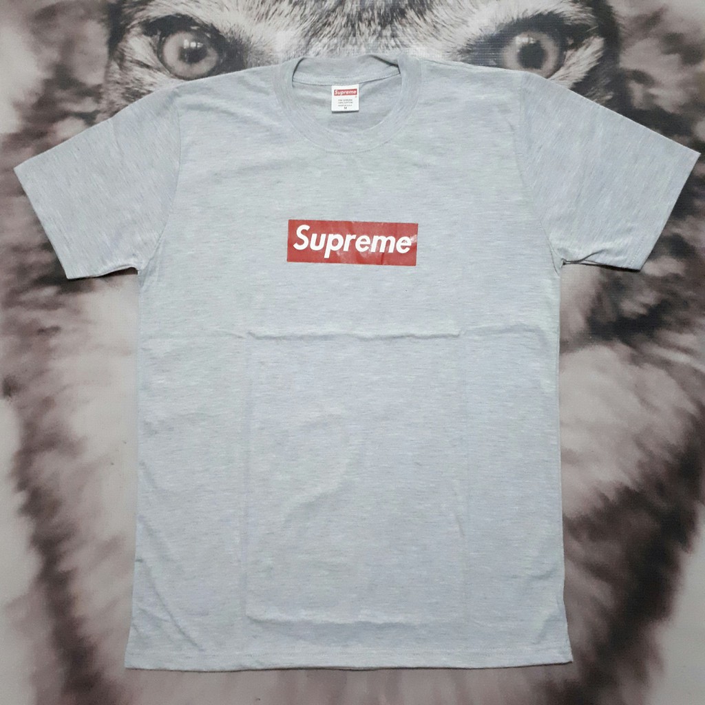 1085 TSHIRT KAOS SUPREME GREY LOGO BOX RED KAOS DISTRO PREMIUM
