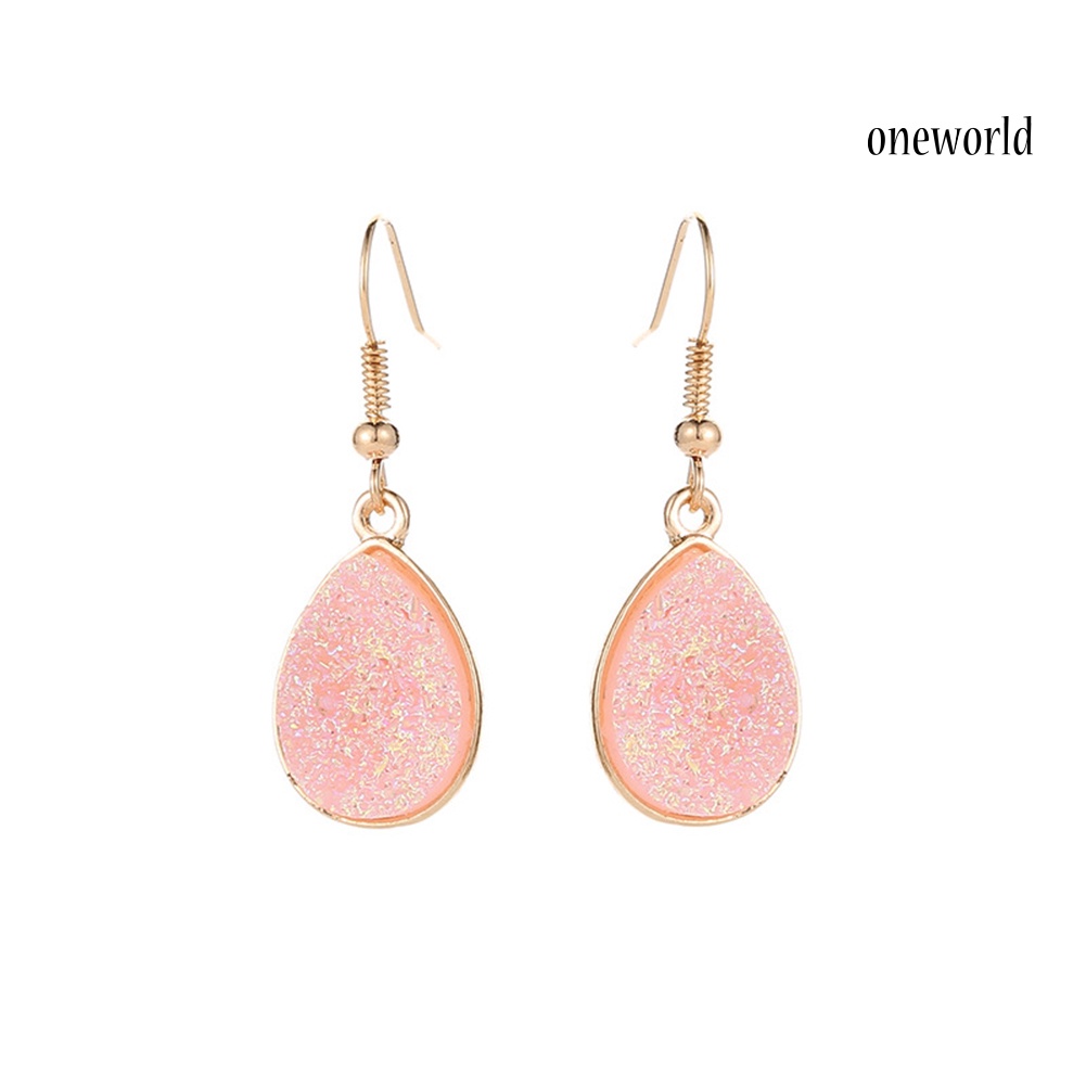 OW@ Fashion Women Water Drop Drusy Dangle Hook Earrings Unique Party Jewelry Gift