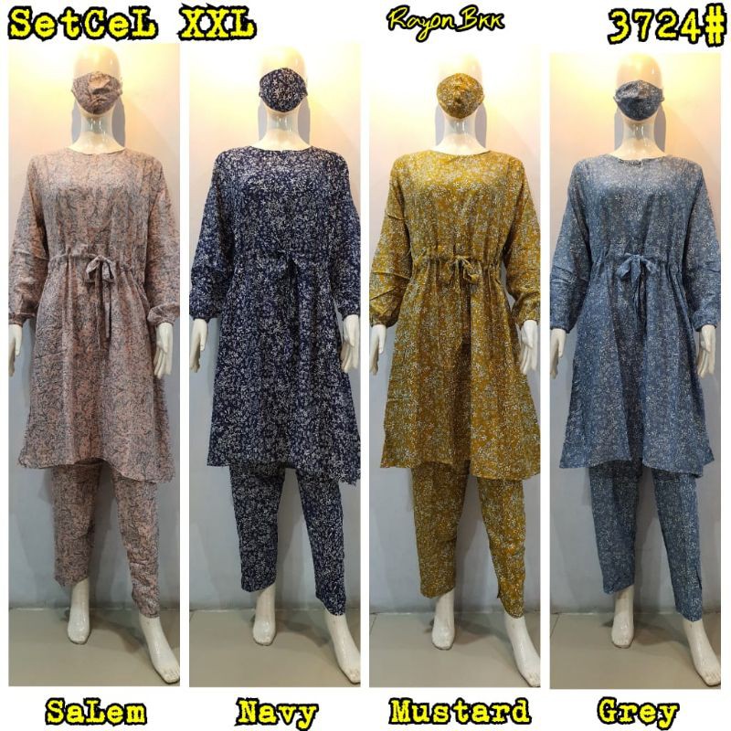 JOSJOLI_STORE/3724-3725 Setcel Rayon/Stelan Rayon Super Jumbo XXL 5XL Free Masker/Busui