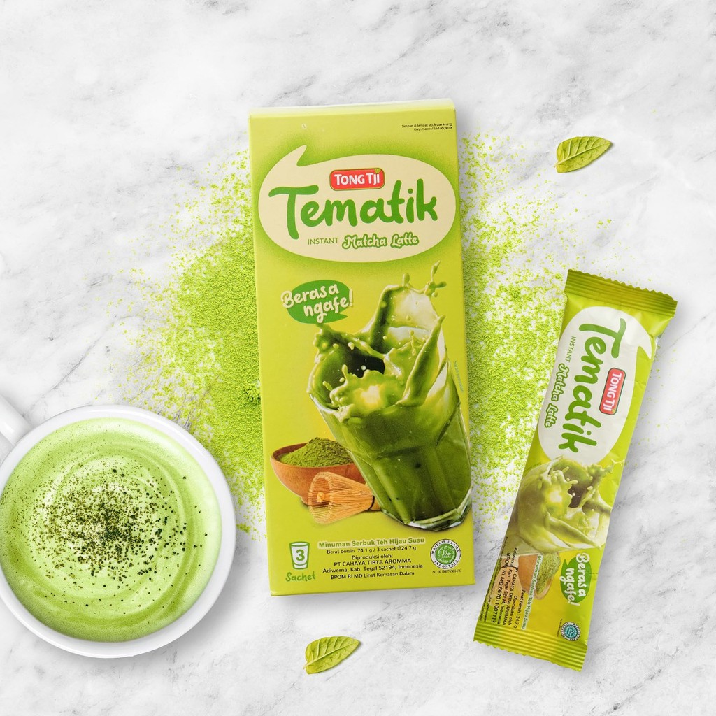 Tong Tji Bundling Tematik Matcha Latte 3 pack Gratis Gelas