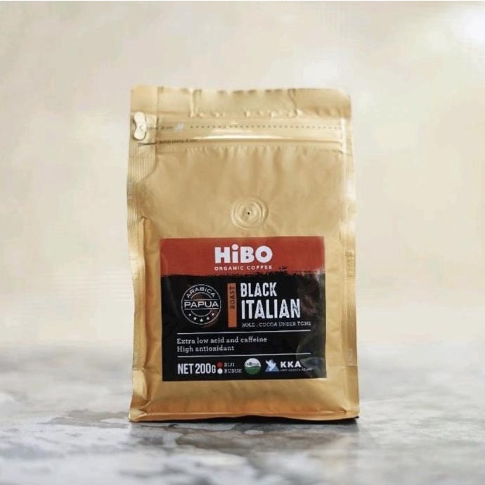 

Kopi HIBO Organic Coffee Black Italian Roast Bean Biji 200 gram