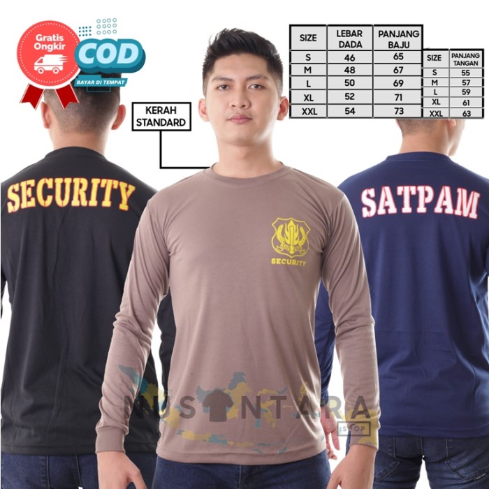 TERMURAH- Kaos Security Kaos Satpam Tangan Panjang Terbaru Coklat Hitam Navy - COKLAT POLOS, M-kerah