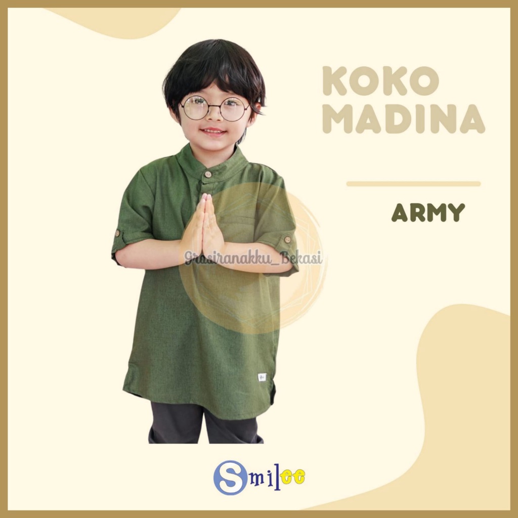 Koko Anak Madina Smilee Hijau Army Size 1-5Tahun