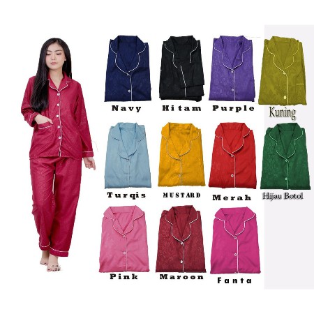 BJ - PIYAMA PP SATIN EMBOS WANITA / BAJU TIDUR LENGAN PANJANG