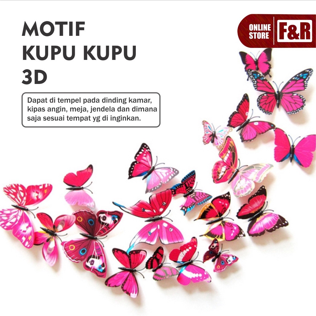 Stiker dan Magnet Tempelan Kulkas Dekorasi Dinding Tembok Motif Kupu Kupu 3D Wall Sticker Butterfly