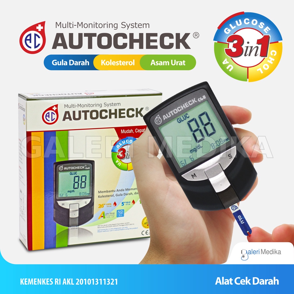 Autocheck GCU 3 in 1 Alat Cek Kadar Gula Darah, Asam Urat, Kolesterol