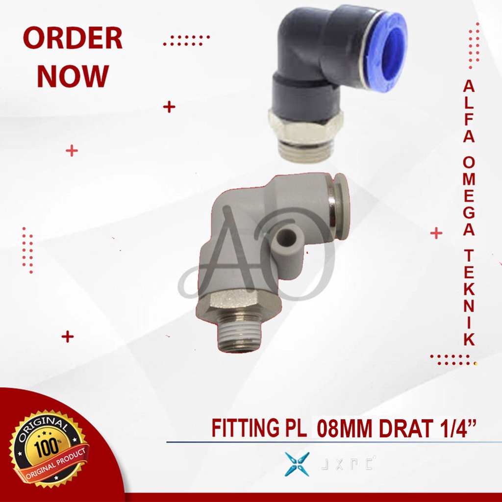 FITTING ELBOW NEPEL PNEUMATIC PL 8-02 MODEL L SELANG 8MM DRAT 1/4