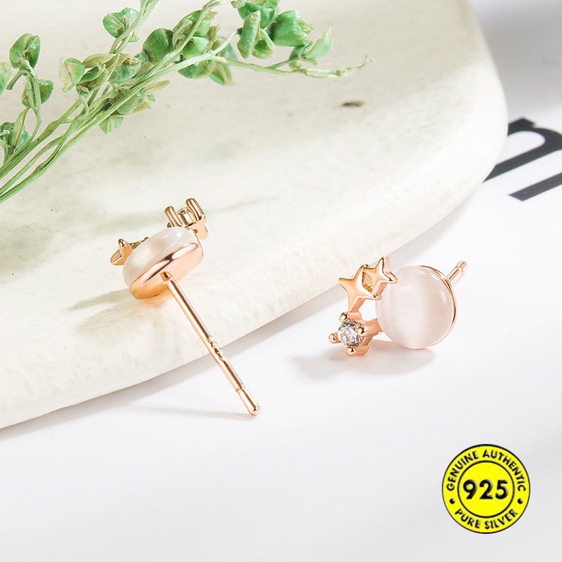 Anting Tusuk Gantung Sterling Silver Desain Bintang Hias Opal Anti Air Untuk Wanita