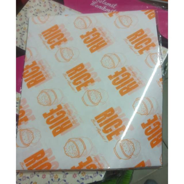 

Kertas pembungkus nasi isi 100's (MOTIF RANDOM)