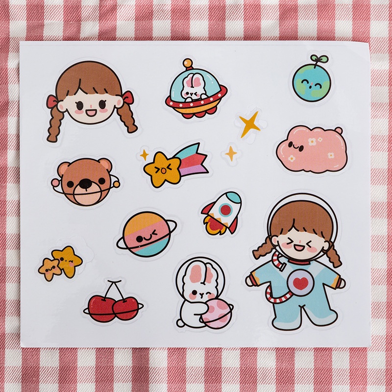 Magic789 1 Sheet Cute Rabbit Girl Cartoon Waterproof Stickers for Bottle Scrapbook DIY Decals