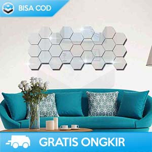 HIASAN DINDING DEKORASI DINDING STIKER DINDING HEXAGON MIRROR 7 PCS