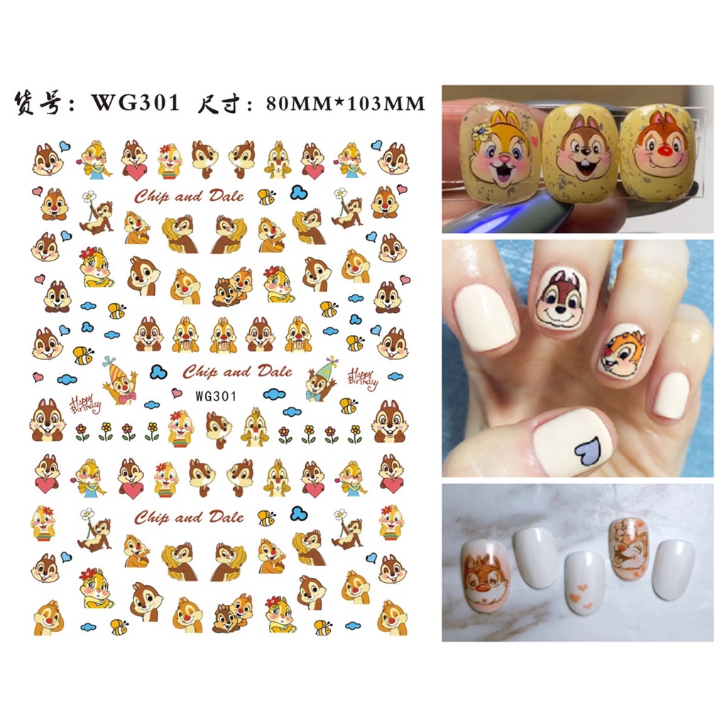 Cute Squirrels Chipmunks Chip Dale Ultra Thin Nail Sticker Stiker Kuku Karakter Lucu Nail Art Craft 