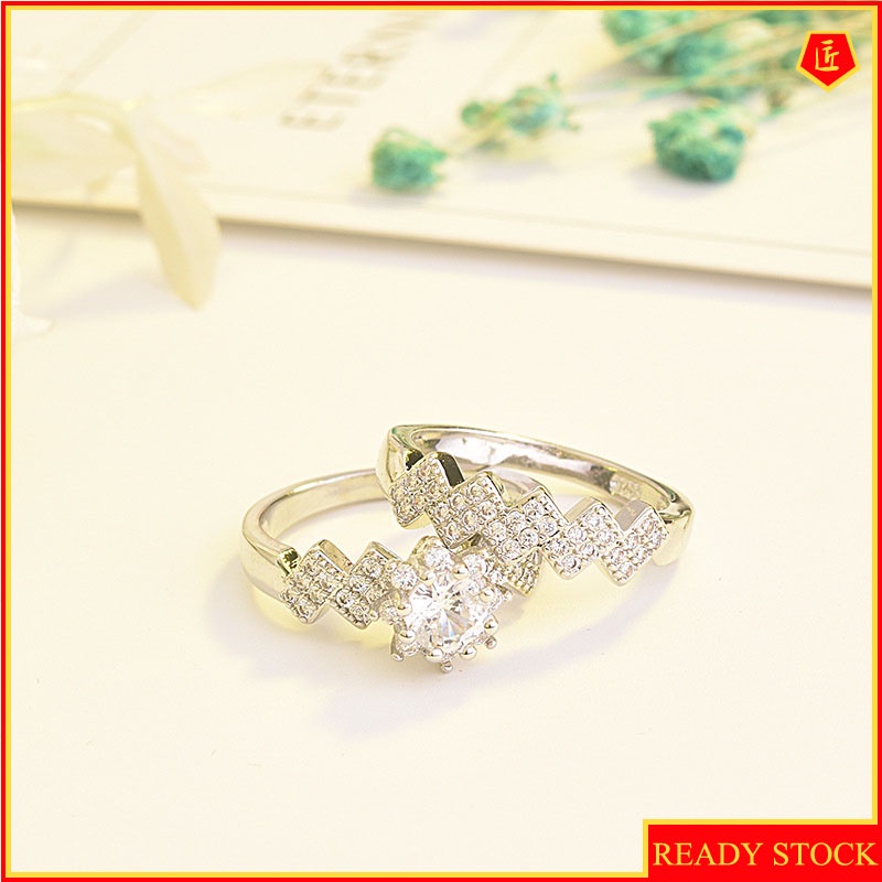 [Ready Stock]Platinum Wave Diamond Ring Set Fashion Classic