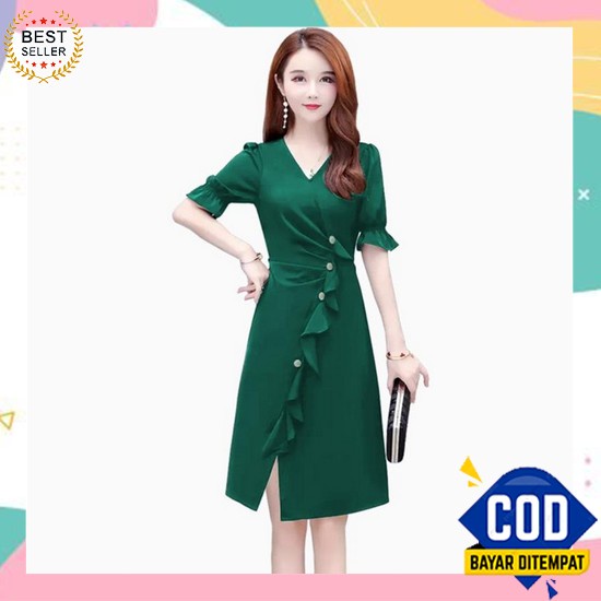 Leofi Dress Kekinian Dress Remaja Murah Wanita Casual Dress Cantik Sim Midi Dress Lengan Pendek Gaya