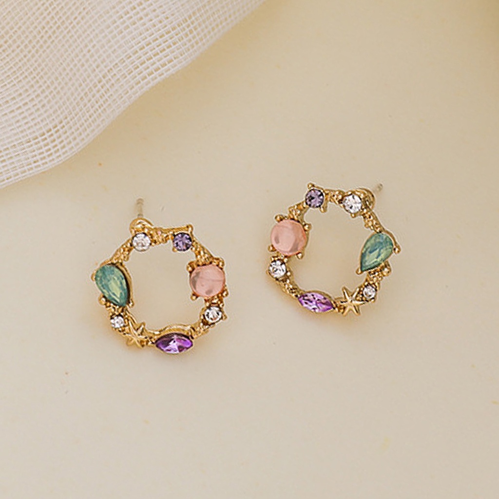 Hu Hu Hu Hu Hu Alat Bantu Pasang Kacamata♡ 1 Pasang Anting Stud Bentuk Lingkaran Geometris Bahan Alloy Aksen Berlian Imitasi