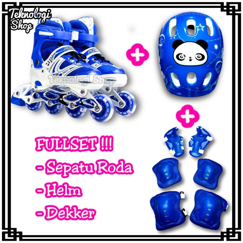 Sepatu Roda Anak Power Inline Skate FULLSET / Sepatu Roda + Helm + Dekker / FREE Tas Dan Set Baut