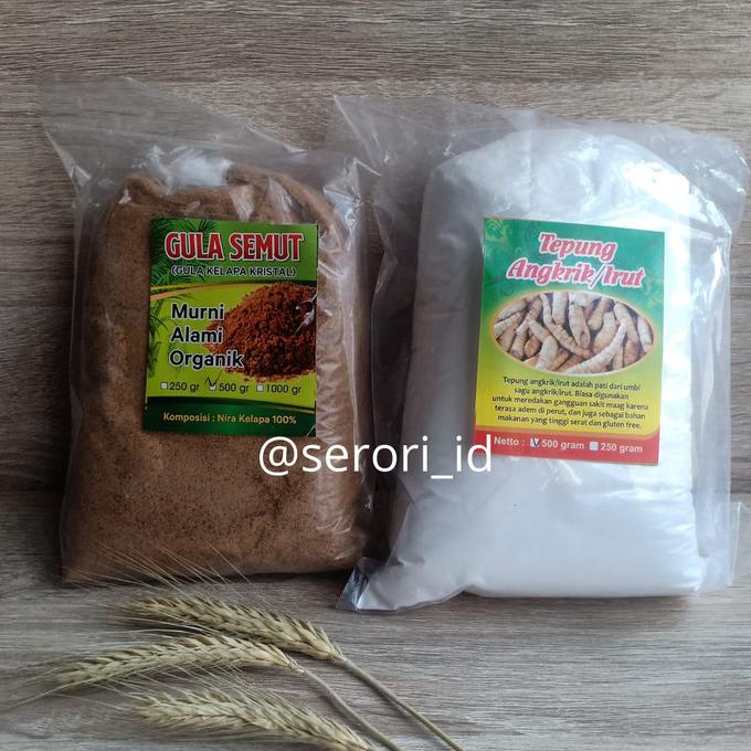 

BAYAR DITEMPAT Tepung Irut/Garut/Arrowrut/Angkrik & Gula organik nira kelapa BESAR